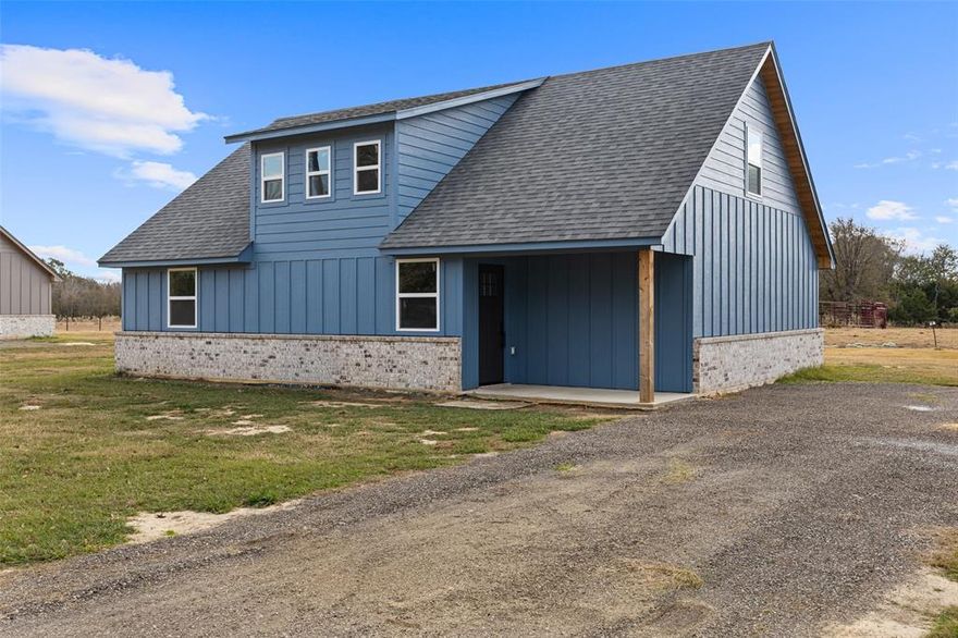 Brand New Custom Home 3 Bedroom, 2.5 Bath - Stylish Country Living with Modern Charm!  1920 Square Foot. 0.25+or- acres! Beautifully built brand-new construction offering the perfect blend of modern farmhouse charm and peaceful country living! Quiet, Open Lot.  Shared water well-low utility cost. Covered entryway with country porch vibes.  Energy-efficient windows. Spray foamed! The exterior features eye-catching blue siding with whitewashed brick accents, giving this home a truly custom look. Enjoy the durability and efficiency of bra-new systems and finishes throughout. Harmony ISD!  Come see today!