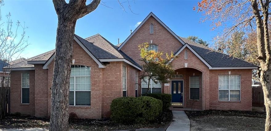 New Roof! This charming one story home is nestled at the end of a cul de sac. Property has lots of mature trees on an oversized lot, plenty of room for a pool. New paint in main rooms. Open floor plan with vaulted ceilings. Doubled sided fireplace with extra sitting area that can be used as a sunroom. Spacious kitchen with lots of cabinets and storage. New dishwasher, garbage disposal, and kitchen faucet. There is a 9 x 12 ft. pre-poured concrete slab for future storage unit or greenhouse in backyard. No HOA. Easy access to 75 Central Expressway and Highway 121.
