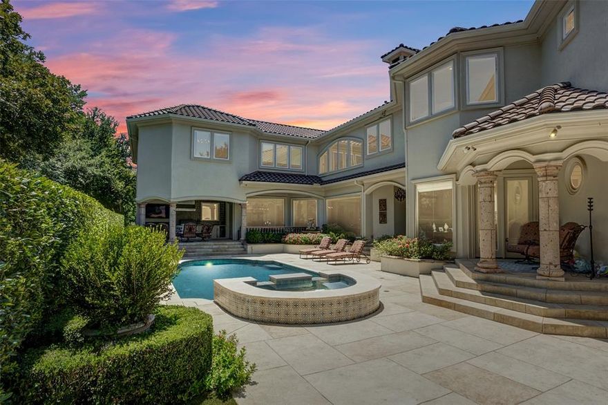 Rare opportunity to live in the gated community of Rivercrest Landing. This two story home with Mediterranean architecture & elevator is nestled in a cul-de-sac on a tree filled lot with incredible privacy. The rooms are large & spacious, perfect for entertaining. The kitchen has commercial appliances & is flanked by a breakfast room & beautiful views of the private backyard & outdoor living. The primary bedroom area is downstairs & also has beautiful views of the pool with private patio. The primary closet is everyone's dream! It is two stories with custom cabinetry, backlighting & island with chandelier & champagne fridge. The backyard oasis features a pool, fountain & beautiful covered outdoor living area. Please see amenities list for more detail on this fabulous home