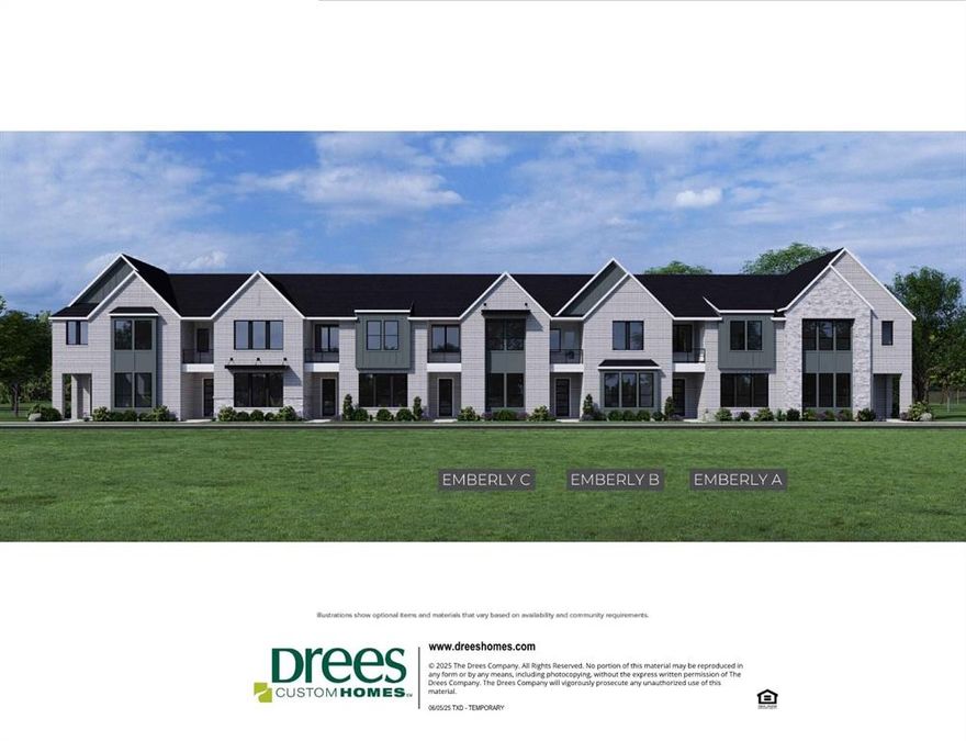 MLS# 21099364 - Built by Drees Custom Homes - Apr 2026 completion! ~ Emberly at Mosaic Townhomes welcomes you with an elegant two story foyer and an open layout designed for modern life. On the main floor, the kitchen, dining, and living areas connect for easy flow, perfect for entertaining or everyday routines. Upstairs, the bedrooms are set apart for privacy, with a cozy loft that adds flexible space for work or relaxation. The Primary bedroom features a private balcony, giving you your own retreat to enjoy fresh air and quiet moments. With its smart design and balance of open gathering areas and private escapes, the Emberly delivers style and comfort without the upkeep of a single family home.