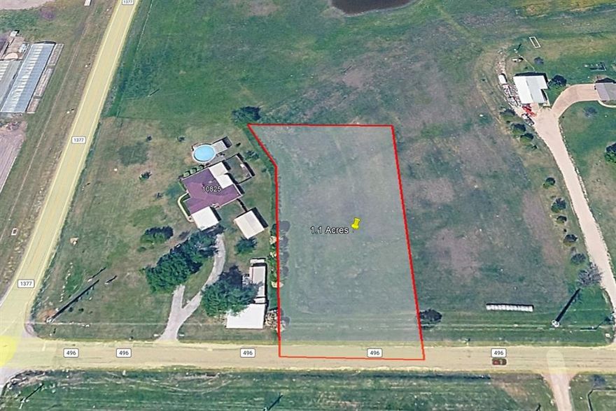 1.10-acre Princeton homesite with approximately 142 feet of CR 496 road frontage. This is Lot C of seven planned homesites being divided from a 17.655-acre Princeton property (subject to survey and final platting before sale). Right-sized for a custom home build, with an established neighborhood feel and quick access to Hwy 380. Princeton ISD: Leta Horn Smith Elementary, Huddleston Intermediate, Clark Junior High, Princeton High School.

DEED RESTRICTIONS (first 30 years from initial closing): no mobile homes, no multifamily, no storage facilities, and possibly others. Seller will pay for the initial survey and platting of the land. Buyer is responsible for verifying and installing their own utilities and road entrances.

Six other planned homesites are also available individually or in combination — including the existing custom home on Lot E. Ask listing agent for the planning map and KMZ.