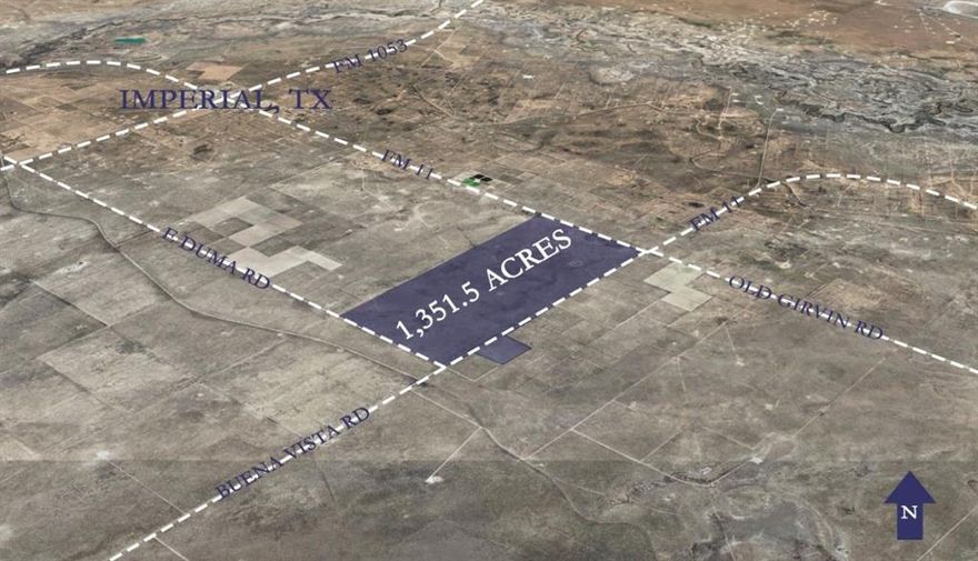 Great investment property, strategically located in an area of active oil and gas development with currently producing wells.  Zoned Ag and located outside city limits with minimal restrictions. **50% of mineral rights , 100% of water rights, and 100% of wind rights would convey to to Buyer**  Abundant groundwater on property: Pecos Valley Aquifer.  Positioned just SE of the city of Imperial and approximately 50 miles south of Midland-Odessa.