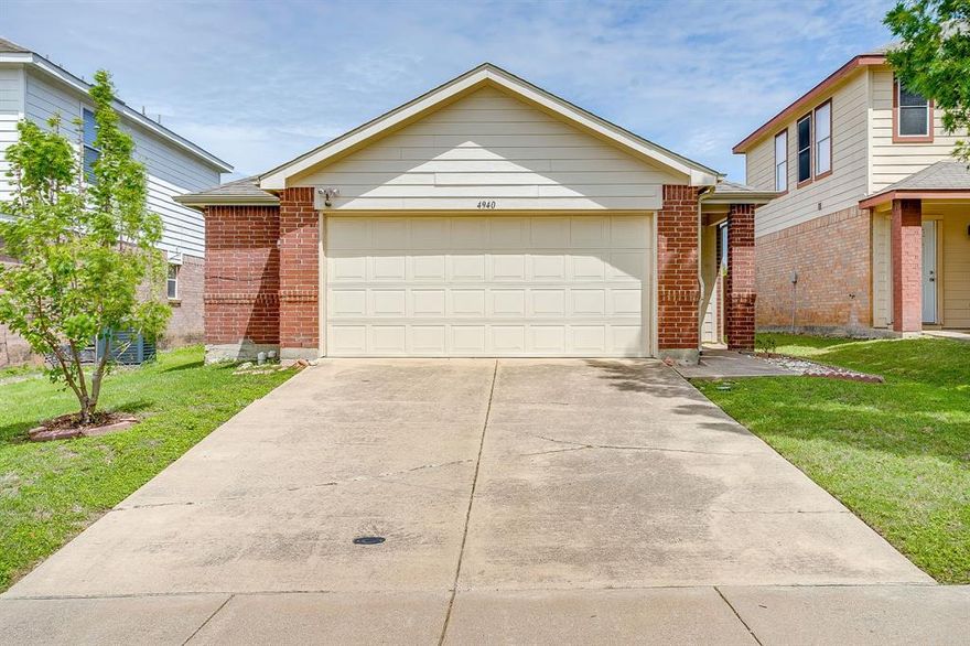 Welcome Home – The price is FIRM, please know that it shows consideration to the new flooring needed in entry and primary bedroom.   an Inspection was done by a previous buyer and a condenser was requested; sellers have hired HVAC company to come out inspect and replace what is needed! Feel free to have an additional inspection but no additional repairs will be done. The open floor plan features a private primary suite with a large closet and ensuite, plus three additional bedrooms with easy access to the second bathroom. A separate laundry room offers pantry shelving; the washer and dryer stay. The kitchen is the heart of the home, situated between the living and dining rooms, with the refrigerator, microwave, and smart range included. The backyard is perfect for pets, family gatherings, or cookouts. Recent updates include fresh paint, fence repairs, and professional cleaning, reflecting the love and care put into this home.
All Appliances are conveying with the property and are approx. 5 years old, Roof is approx. 2 years old.  What more could you ask for!
Come make your Dreams of homeownership come true here at 4940 Waterford Dr in Ft Worth, Texas!