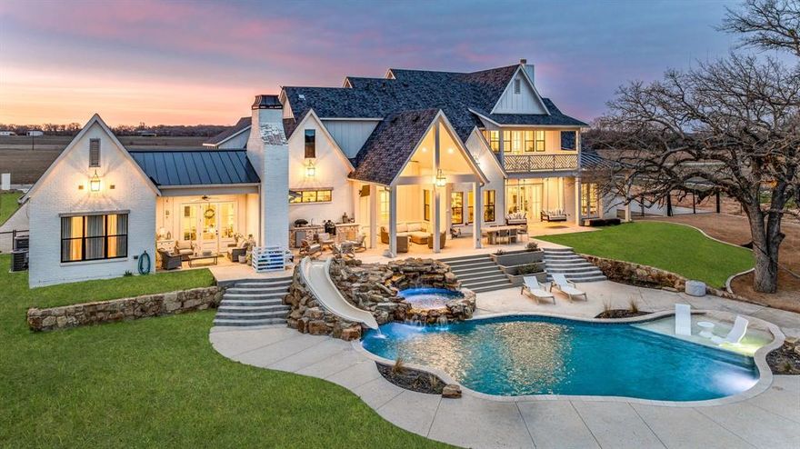 Escape to tranquility at this exquisite river-front retreat nestled along the legendary Brazos River in the esteemed Brock ISD. This sprawling 2.6-acre estate offers a picturesque sanctuary, crafted in 2022 within the exclusive enclave of Stephen's Bluff, this custom built home boasts unparalleled elegance & modernity with impeccable finishes that adorn every corner along with though out functionality. The Main home features 5 bed, 4.5 baths, 2 dining rooms, 2 living areas & office while a convenient attached MIL suite provides added versatility with full bed, bath, kitchen, dining, pantry, laundry & closet combo, plus builtin office & mudroom space. Step outside into your own private oasis, where a meticulously designed pool seamlessly blends with the rugged beauty of the Texas landscape. Entertaining becomes effortless as you host gatherings against the backdrop of sweeping river views. Only 45 min to Downtown Fort Worth, indulge in luxury living whilst secluded by riverside serenity