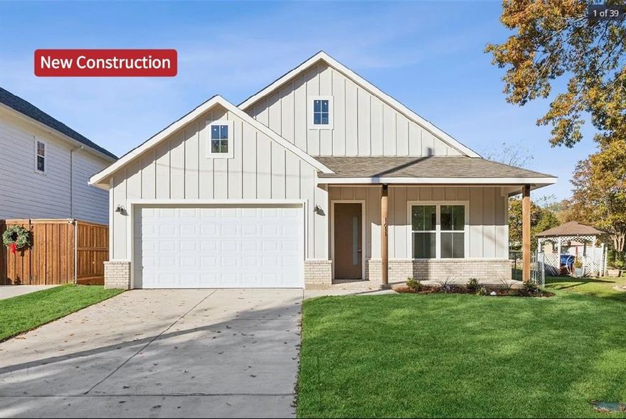 Seller offers $10,000 Credit to the buyer at closing. Don't MISS it! Stunning New Construction in McKinney – No HOA & Settled among the mix of eclectic downtown McKinney and within walking distance from Historic Downtown McKinney and the nearby Historic District! Fall in love with this expertly crafted 4-bedroom, 2.5-bath home offering the perfect blend of modern design, energy efficiency, and thoughtful functionality. Located just 1.5 miles from Historic Downtown McKinney, you’ll enjoy quick access to local boutiques, top-rated restaurants, and year-round events. Inside, the open-concept layout is designed to impress. Soaring 18-foot vaulted ceilings and LED recessed lighting create an airy, light-filled space for relaxing and entertaining. The living room features a stylish electric fireplace that adds warmth and ambiance. The chef-inspired kitchen is a standout—equipped with white shaker cabinets, a striking British blue island, soft-close drawers, and premium quartz countertops with dramatic waterfall edges. Stainless steel appliances and under-cabinet LED lighting complete the upscale look and feel. Retreat to the private primary suite featuring a spa-like bathroom with a large walk-in shower, dual vanities, and a deep 3’x5’ soaking tub—perfect for unwinding at the end of the day. A dedicated study provides the ideal work-from-home setup or private reading nook. Built with high-performance features throughout: full spray foam R38 insulation (including 6-inch exterior walls, roof, and garage ceiling), energy-efficient Carrier AC unit, tankless gas water heater, and gas furnace for year-round comfort and savings. Additional upgrades include a 2-car garage, full irrigation system, and beautiful modern finishes from top to bottom. Front and back lawn + landscaping will be completed prior to closing. No HOA restrictions. Premium location, top-tier construction, and high-end touches in every corner—this home is a rare find!