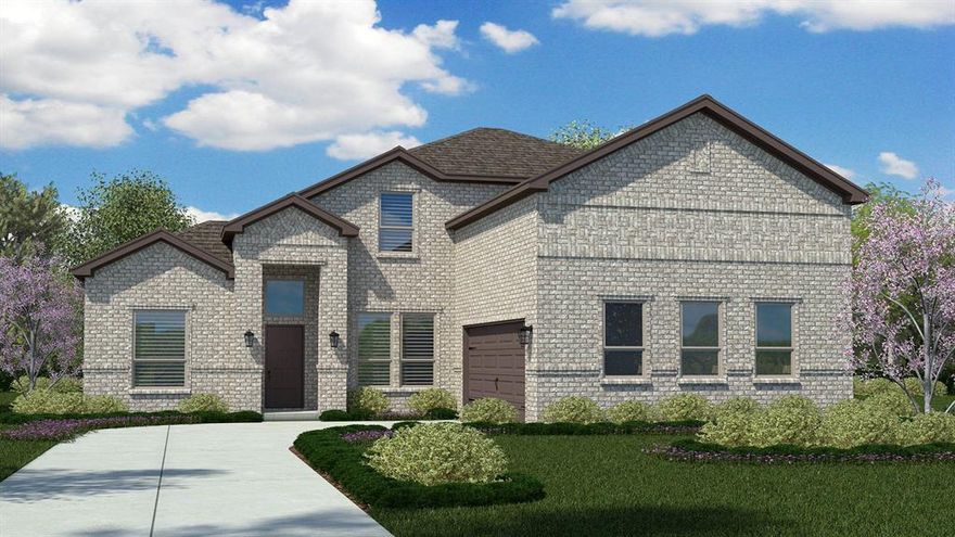Beautiful new D.R. Horton home in the brand-new Eden Ranch community located in South Arlington and Kennedale ISD! The stunning two-story Valley Spring floorplan elevation X, with an estimated Summer completion, offers 4 bedrooms, 3 bathrooms, a dedicated study, game room, media room, and a 2-car garage, providing a versatile layout designed for both relaxation and entertainment. The first floor showcases a bright open-concept family room, dining area, and chef-inspired kitchen that flow together seamlessly. The kitchen is beautifully appointed with 42-inch upper cabinets with crown molding, quartz countertops, stainless steel appliances, ceramic tile backsplash, walk-in pantry, and a center island. A private study near the foyer offers the perfect space for work or quiet focus. The primary suite is located downstairs and features a well-appointed en-suite bath with dual quartz vanities, a 5-foot shower, a separate soaking tub, and a spacious walk-in closet. Upstairs, you’ll find a spacious game room, media room, and secondary bedrooms with a full bathroom for added convenience. Additional highlights include RevWood flooring in high-traffic areas, a mud room and dedicated laundry room, and a covered patio for outdoor enjoyment. America’s Smart Home Technology package is included, along with a landscape package with full sprinkler system and a fully fenced backyard, providing privacy and easy maintenance. With its large homesites, attractive home designs, and convenient access to shopping, dining, and major highways, Eden Ranch offers a comfortable lifestyle in a desirable part of the Mid-Cities area. Residents also benefit from an easy commute, with the airport approximately 20–25 minutes away, making travel and business trips simple and convenient. Eden Ranch combines suburban tranquility with everyday accessibility, making it an appealing place to call home.