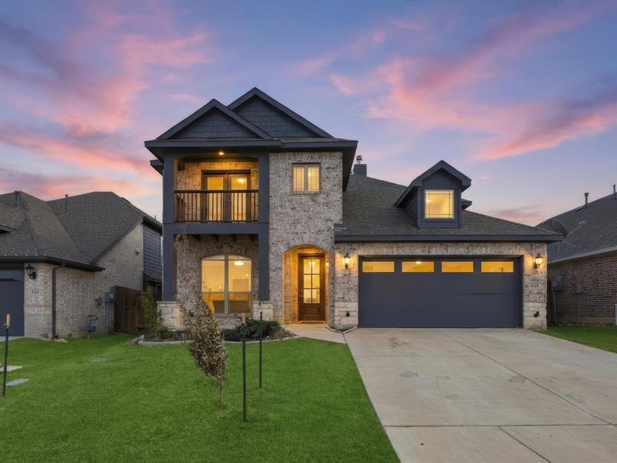 Built in 2023 and thoughtfully upgraded, this Bloomfield home offers the space, layout, and finishes today’s families are looking for without the wait of new construction. Tucked away on a quiet cul-de-sac in Godley Ranch with no immediate neighbors behind, this home delivers privacy, comfort, and room to grow. Step inside to a bright, welcoming interior featuring luxury vinyl plank flooring, quartz countertops, neutral paint, and modern finishes throughout. The main living area is warm and inviting, anchored by a stunning stone fireplace with gas ignition and seamlessly connected to the kitchen, which is truly the heart of the home. Designed for gathering, the kitchen boasts a large center island, quartz counters, gas cooktop, stainless steel appliances, and an oversized pantry that easily handles busy households and Costco runs alike. The primary suite is privately located on the first floor and offers a relaxing retreat with dual vanities, soaking tub, separate walk-in shower with bench seating, and a spacious walk-in closet. A dedicated downstairs office provides the perfect setup for working from home, homework sessions, or a quiet study space. Guests will also have access to their own half bath. Upstairs, a generous loft opens to a front balcony and offers flexible space for a game room or second living space. Two bedrooms feature a Jack-and-Jill layout with separate sinks and walk-in closets, while two additional bedrooms share a full hall bath with dual sinks, ideal for large or growing families. Outside, the covered patio and expansive backyard offer plenty of room for entertaining, a playset, a shed, or simply enjoying open space with no homes behind you. Located in a growing community with easy access to shopping, dining, parks, Highway 377, and the Chisholm Trail Tollway, this home blends small-town charm with everyday convenience. Energy-efficient, move-in ready, and still covered by the remainder of the builder’s structural warranty.