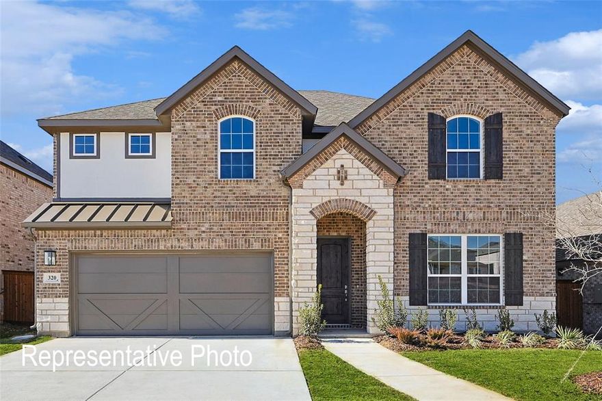 Discover the beauty of this stunning new construction DRB home, designed to inspire everyday living and entertaining! The popular Magnolia floor plan offers an impressive 2,636 square feet of thoughtfully crafted space. Enter into a kitchen that embodies elegance with its stunning cabinets, large center island, and sparkling stainless steel appliances. The two-story great room features soaring vaulted ceilings and window-lined walls, allowing natural light to pour in and illuminate the harmonious neutral tones throughout. Relish in the luxury of the oversized primary suite, complete with a private ensuite boasting a double vanity, soaking tub, and expansive closet. The main floor also includes a secondary bedroom with a generous closet, perfect for welcoming guests. Upstairs, two additional spacious secondary bedrooms and a beautiful full bath await.  Situated near Lake Lewisville, residents can enjoy weekends filled with boating, fishing, and lakeside picnics, creating cherished memories with family and friends. For retail and entertainment, Golden Triangle Mall is just a stone's throw away, offering a plethora of shops and dining options to explore. Golf enthusiasts will delight in the proximity to the Oakmont Country Club, where they can perfect their swing or socialize with fellow members. Nature lovers will appreciate South Lakes Park, a serene oasis boasting scenic trails, lush green spaces, and recreational facilities for outdoor enjoyment.