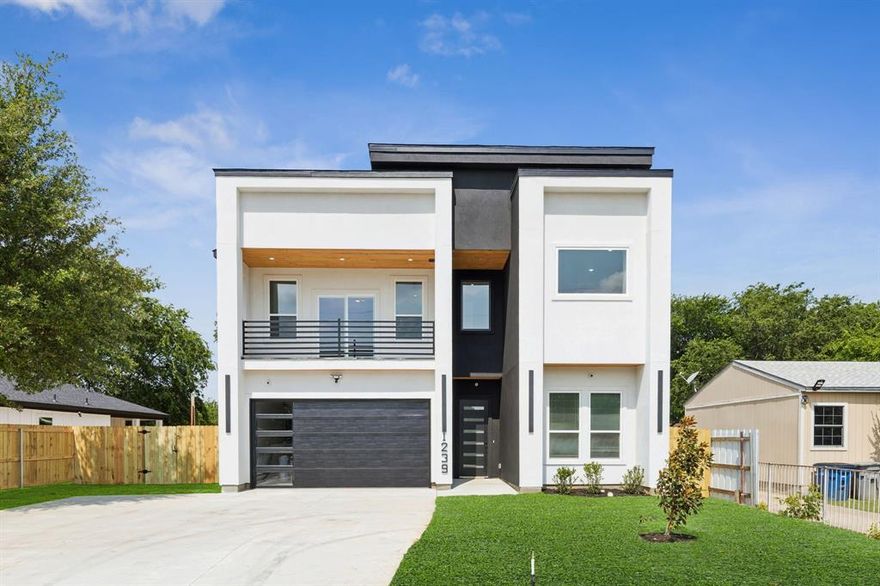 Stunning new construction within 15mins of Downtown Dallas! This gorgeous modern features a spacious open-concept main level with sleek kitchen, living, & dining spaces that combine to create an entertainer's dream loaded with designer touches! Main level also features 4th bed or office space with full bath. Gorgeous kitchen featuring quartz counters, waterfall island with seating, and stainless appliances. Custom fixtures & LED lighting throughout. Head up the handcrafted oak tread staircase to find the spacious primary suite with balcony, 2 large bedrooms, and 1 additional full bath.