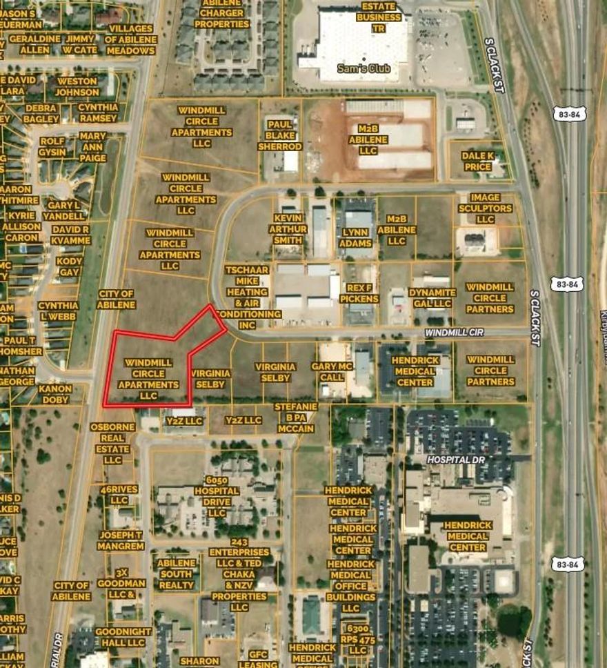 Commercial Property for Sale – Prime Investment Opportunity in Abilene, TX  Location: Abilene, TX Size: 3+ Acres Zoning: General Retail  This 3+ acre commercial property is located in a prime area of Abilene, TX, right next to significant new developments. Offering direct access from both Windmill Circle and Memorial Drive, this property boasts excellent visibility and easy highway access. It's situated adjacent to Hendrick's Hospital, Sam's Club, and numerous dining options, making it an ideal location for businesses looking to capitalize on the area's growth.  The property is zoned for general retail, providing numerous possibilities for building shopping centers, leasable spaces, or other commercial ventures. With flexible options, the property is also available in five separate parcels, allowing for customized development.  This is a growing area with high foot traffic, close proximity to healthcare, retail, and dining hubs, and is ideal for retail, office, or mixed-use development. Easy access to highways and major roads makes this location highly desirable for investors looking to make a strategic move in Abilene's commercial sector.  Don't miss out on this exceptional investment opportunity. Seller is willing to sell this lot individually or as part of a package with the two adjoining lots. See MLS #20782642 and MLS #20782646 for additional parcels available.