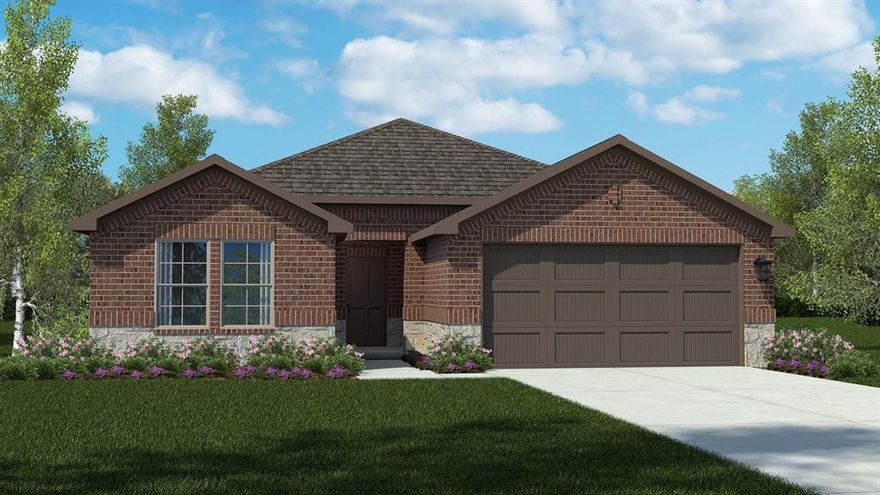 Welcome to D.R. Horton's new community of Sandy Beach in Azle and Azle ISD! The beautiful Huntsville elevation-B, has an estimated Spring Completion. This is a single story home that offers 4 bedrooms, 2 bathrooms and approx 1,790 sq. ft. of living space. As you enter the foyer, you'll pass two secondary bedrooms with the spacious secondary bathroom shared between them.  A short hallway off the foyer leads to the utility room and the fourth secondary bedroom. The foyer leads to a grand, open-concept living room, kitchen, and dining room. The kitchen features stainless steel appliances with gas cooking range, granite countertops, a corner walk-in pantry, and a large kitchen island overlooking the living room. A large covered patio is located off the dining room, perfect for entertaining. The private main bedroom suite is located off the dining room and features a huge walk-in closet, separate water closet and a large walk-in shower with ceramic tile surround. Additional features include: tankless water heater; Luxury vinyl flooring at Entry, Hallways (per plan), Kitchen-Breakfast, Utility and Bathrooms; and, full yard sod, landscaping and irrigation. The Huntsville includes our America's Smart Home base package. Using one central hub that talks to all the devices in your home, you can control the lights, thermostat and locks, all from your cellular device.