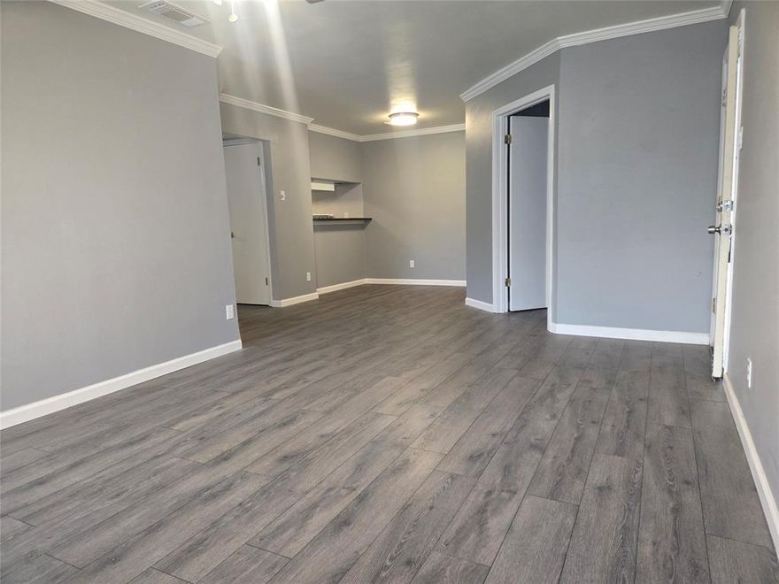 Spacious 2 bedrooms, 1 bathroom, 737 sq ft condo in North Dallas, and in Plano ISD.  Open family room with fireplace, separate dining area, split bedrooms and separate utility.  Kitchen and bathroom has black Corian counters.  Primary bedroom has big walk-in closet and door to covered balcony with spacious storage.  HOA provides great amenities with community pool, water and trash.  Conveniently located near shopping centers and easy access to major freeways.