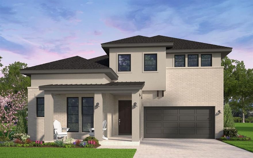 The Denison makes an unforgettable first impression with its dramatic two-story entryway and welcoming front porch. Guests are greeted by an impressive sense of space as they pass beneath the second-floor walkway and enter the bright, open-concept great room, filled with natural light from expansive windows.

Designed for both entertaining and everyday comfort, the main living area flows seamlessly, creating a warm and inviting space for gatherings. Above, a gallery-style walkway overlooks the great room and connects to the second-floor game room—an ideal space for a second living area, library, or playroom.

Tucked privately at the rear of the home, the primary suite offers a peaceful retreat. An optional tray ceiling adds an elegant architectural touch, while the spacious walk-in closet conveniently connects directly to the utility room for effortless laundry access.
A dedicated study provides the perfect work-from-home space, and the additional media room offers flexibility for movie nights, hobbies, or entertaining. For added versatility, the media room can be converted into a tandem garage—ideal for storing a boat, golf cart, or creating a workshop or man cave.
Everyday organization is made easy with a convenient mudroom drop zone just off the garage, perfect for backpacks, coats, and sports gear.
With its striking design, flexible spaces, and thoughtful details, the Denison floor plan offers the perfect blend of comfort, functionality, and style for modern living.