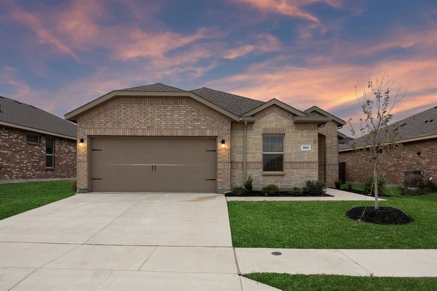 Immaculate single story home in the highly acclaimed Northwest ISD! This home is only two years old and has been kept in pristine condition! The spacious 5 bedroom, 2.5 bath layout offers an open concept living, dining, and kitchen area ideal for both everyday living and entertaining. The gourmet kitchen features a large island with seating, gas range, walk in pantry, quartz countertops, and stainless steel appliances. The oversized living and dining area provides a bright, inviting space, while the private primary suite is set apart from the secondary bedrooms and features a generous en suite bath and walk in closet. Four additional bedrooms, plus a full bath and half bath, both with quartz countertops, offer plenty of flexibility and comfort. Enjoy outdoor living on the covered patio with a 6 ft privacy fence. This master planned community elevates the lifestyle with resort style pools, cabanas, playgrounds, a dog park, walking trails, and a stocked fishing pond. With easy highway access and top rated schools, this home and neighborhood are truly hard to beat! Seller is willing to sell all of the furniture as well!