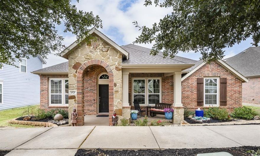 This inviting one-story David Weekley home in Capella Park offers a well-planned layout with updates throughout. It includes three bedrooms, three full bathrooms, a dedicated office, and a flexible bonus space that can easily adapt to your needs. At the heart of the home, the kitchen opens to the main living area and features a gas cooktop, granite countertops, plenty of cabinet space with accent lighting, and a large center island that’s great for cooking or gathering. Vaulted ceilings and crown molding add warmth and character throughout. The primary bedroom serves as a private retreat, with a walk-in closet featuring custom shelving and an ensuite bathroom complete with a walk-in shower and soaking tub. Recent improvements include fresh Behr interior paint (2025), new hardwood flooring in the front bedrooms, and upgraded kitchen appliances, including an LG gas range and KitchenAid dishwasher and microwave. Outdoor spaces are just as appealing, with a beautifully landscaped backyard patio perfect for relaxing or hosting guests, along with a covered front porch that offers a welcoming spot to unwind. Extra storage shelving, keyless entry locks, and wired security cameras add convenience and peace of mind. This home has been well cared for, thoughtfully updated, and is truly move-in ready.