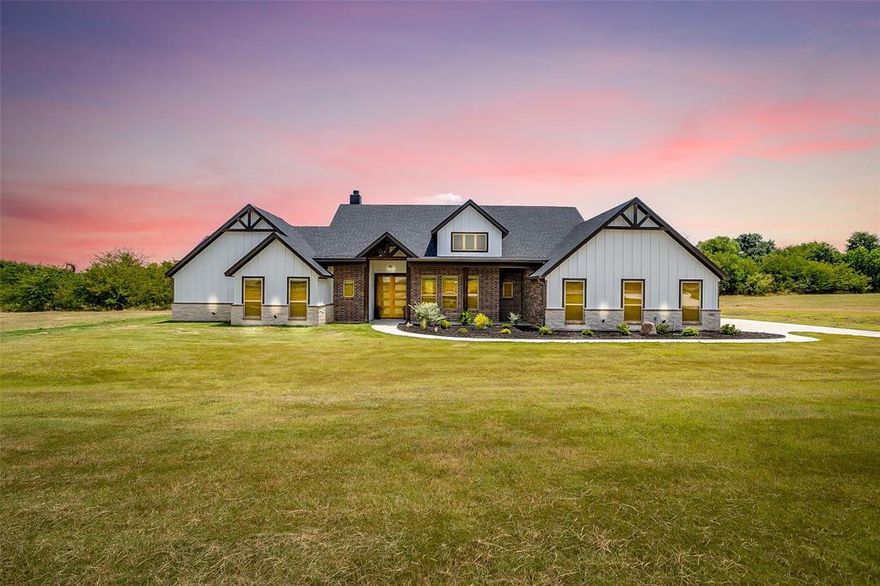 If you're searching for a beautiful home in a quiet location with the convenience of town just minutes away, this one will check every box! This barely lived in 4 bedroom, 2.5 bath home radiates new home energy, offering the perfect blend of luxury, comfort, and smart design.
Enjoy high end finishes throughout including a gas range, farmhouse sink, large island, and walk-in pantry, perfect for anyone who loves to cook or entertain. The inviting primary suite boasts a vaulted ceiling and dual walk in closets. The ensuite has a separate walk in shower and generous soaking tub creating a relaxing retreat you’ll look forward to coming home to. Guests will appreciate the conveniently located half bath just off the living room. Two of the secondary bedrooms are connected by a Jack and Jill bathroom with a separate wet area, making morning routines a breeze. A thoughtfully designed mudroom includes built in hall tree, cabinet and counter, perfect for keeping life organized. Step outside to your Texas sized covered back porch, ideal for relaxing summer evenings or entertaining friends and family. The spacious, fenced backyard is perfect for pets to play safely, with plenty of room to add a workshop or a pool to suit your lifestyle. Looking for more space? The lots on either side of the property are also available for purchase, offering a rare opportunity to expand and create your own private estate. Every detail has been carefully considered in this country stunner, from layout to finishes. Making it truly move in ready. Don’t miss this rare opportunity to own a like new home that offers peaceful country living with easy access to shopping, dining, and schools.