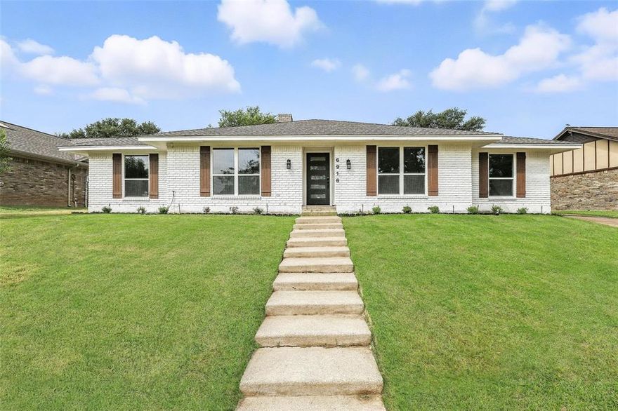 Don't miss this MUST SEE beautifully updated home, featuring 3 bedrooms, 2 baths with stylish updates throughout; all set on a spacious lot featuring an enclosed patio, large backyard areas, mature trees, a storage shed, and standout curb appeal. New flooring, energy-efficient windows, and a new HVAC system are only a few of the extensive updates this home offers. The living room features a vaulted ceiling and a cozy wood burning fireplace with glass doors. The fully renovated kitchen is equipped with a farmhouse sink, new cabinetry, modern appliances, and sleek finishes making it perfect for everyday cooking or entertaining. Both bathrooms have been updated with new vanities and contemporary finishes that complement the home’s clean design.  A long driveway leads to the swing-rear entry, 2 car garage. Conveniently located near restaurants, shopping and easy access to the Chisolm Trail Tollway.