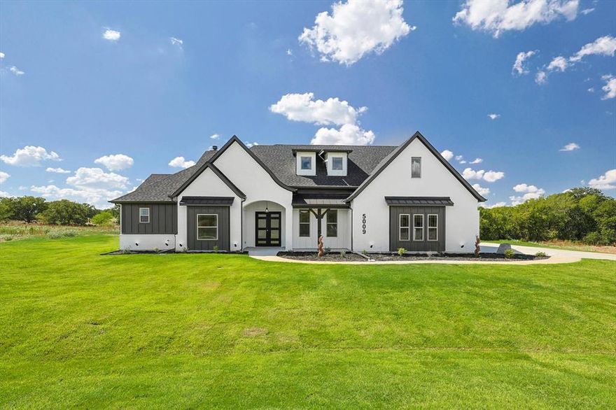 Beautiful modern farm house. 4 bedrooms, 3 bathrooms, 3 car garage. heavy tree around the house offering plenty of privacy. Open floor plan, high ceiling, access from the back yard to a full bath ideal for future pool. Kitchen cabinet all the way to the 10' ceiling, high-end quartz countertop plenty of space for future shop. FOAM INSULATION, No city tax no water bill. Enjoy the nature and live the country life while you only 15 minutes away from downtown Weatherford.