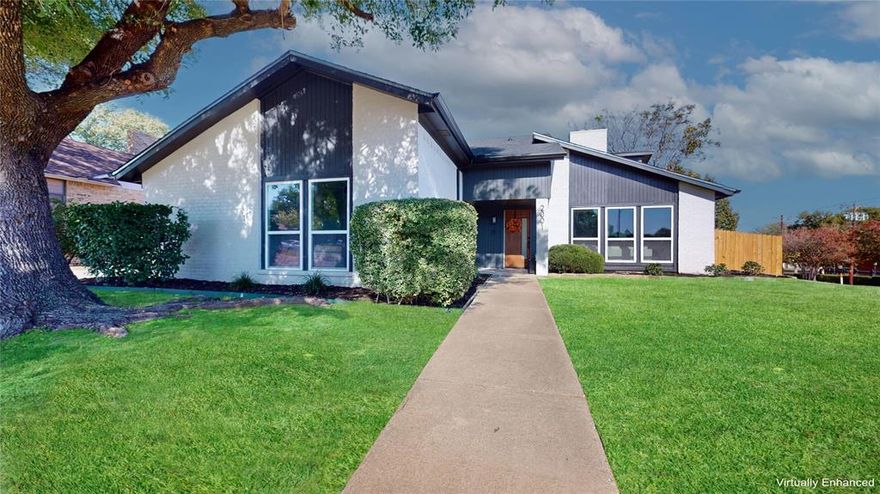 Welcome to this beautifully updated home in the desirable Bedford Meadow neighborhood. This freshly remodeled property features three spacious bedrooms and two modern bathrooms designed for comfort and style. The open-concept living area offers sleek hardwood floors and a custom wood-paneled accent wall that adds warmth and character. The chef-inspired kitchen includes contemporary cabinetry, a large island with seating, and state-of-the-art appliances, making everyday cooking and entertaining effortless. Natural light fills the space, creating an inviting atmosphere throughout. The primary suite serves as a relaxing retreat with a dual-vanity bathroom and a beautifully tiled walk-in shower. Additional bedrooms offer plush carpeting and generous closets. Outdoors, enjoy a well-maintained lawn and a charming patio ideal for gatherings or quiet evenings. Major updates include new HVAC, roof, windows, and all-new attic-installed plumbing—reflecting the latest best-practice design in new DFW construction. Conveniently located near quality schools, parks, shopping, and commuter routes, this home delivers exceptional comfort, style, and convenience.