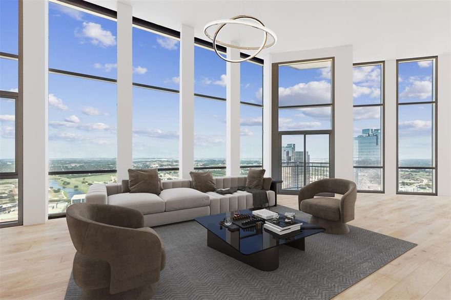 Incredible Opportunity to Design, and Build out your Dream Home in the Sky at The Tower overlooking Downtown Fort Worth Central and Sundance Square Views from the 35th floor! Endless views to the N, NW, E and SE  of the Trinity River, the City, the Horizon as far as the eye can see! Approx 3500 SQ FT on one level with floor to ceiling windows, and expansive ceiling heights and outdoor balconies! The vacant space was never finished out and sold as for your own construction design and requirements. The space includes two unit designations. Condo 3501 1175 sq ft and 3503 2491 sq ft per developer plan.  The spaces are wide open and ready for construction! There is also an adjacent condo with same vacant space and approximately 3660 sq foot Condo 3506  that faces the West, NW views. The space comes with 4 parking spaces in the Tower Parking garage. The Tower amenities include 24 hr concierge, outdoor pool, dining terrace, pet yard, firepit, grilling areas, fitness center, party room and guest suites.  Walk to Business Centers, Shopping, Entertainment and great Dining Venues!