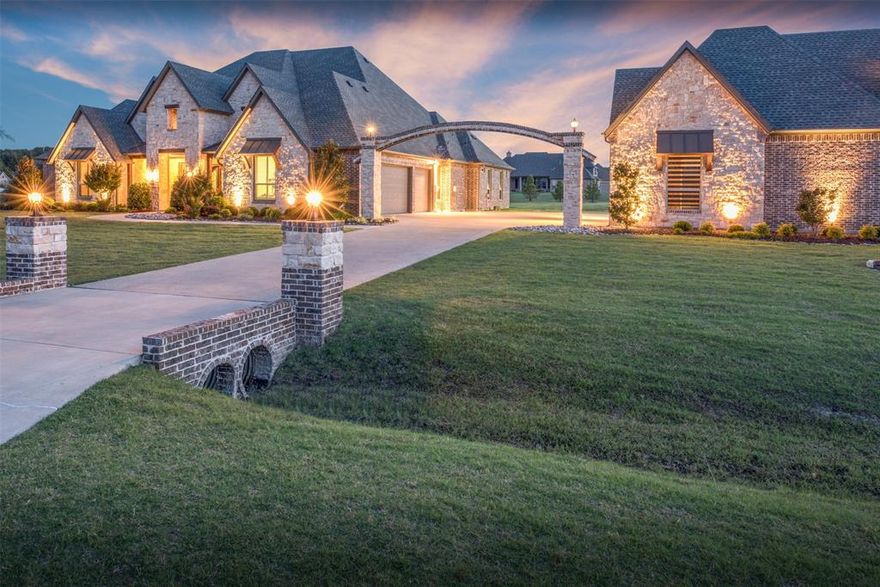 Welcome to this exquisite single story estate nestled on a sprawling 2 acre lot in Lovejoy ISD. This luxurious property boasts 6 bedrooms, 7 baths offering unparalleled comfort and privacy for residents and guests alike. Upon entering double iron doors, you'll be greeted by a meticulously designed residence featuring spacious dining, office, living and media, high ceilings and abundant natural light. The heart of the home is the gourmet kitchen, w top of the line appliances perfect for the culinary enthusiast. The expansive yard invites endless possibilities for recreation and relaxation. A sparkling pool, oversized gas firepit and outdoor kitchen makes an ideal setting for al fresco dining and social gatherings. A private entry 2121SF guest home w separate garage includes kitchen w large island along w seating areas, shuffleboard and full bath.The perfect space to relax, play games or entertain. Upstairs is a large living, bedroom w full bath. Experience luxury living under the stars.