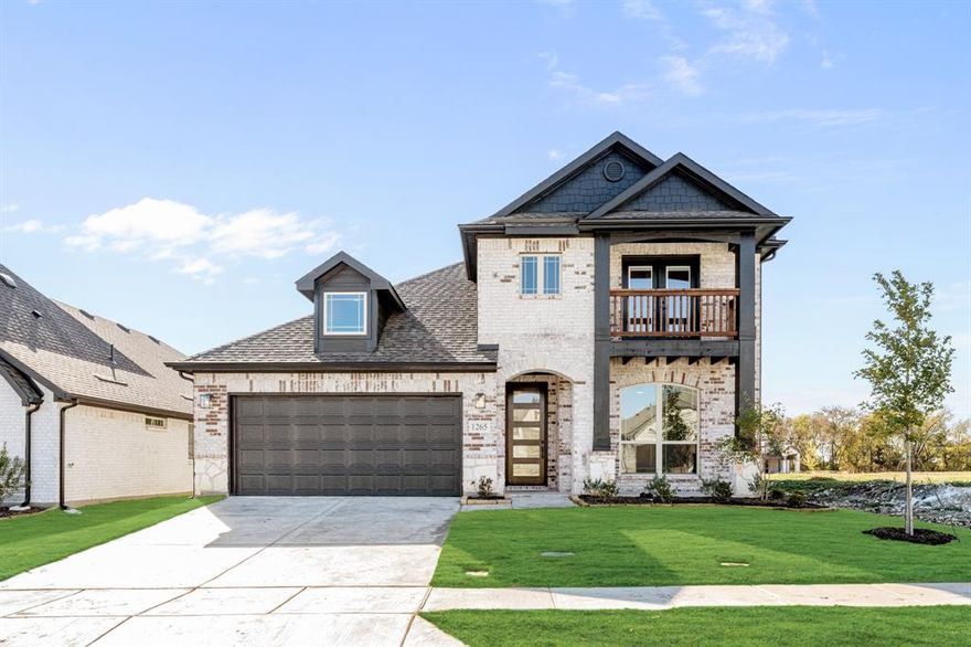 NEW! NEVER LIVED IN. Available to Close! Step into Bloomfield’s Dewberry II, a beautifully designed two-story home with elevated finishes and distinctive architecture. This 4 bedroom, 3.5 bath residence is located on a desirable interior lot and showcases timeless curb appeal with its brick and stone façade, arched front porch, and a standout covered front balcony off the Game Room—a perfect perch for relaxing outdoors. Inside, you’re welcomed by a spacious foyer with a private Study near the entry, ideal for working from home or flexible living. The main living areas feature upgraded laminate flooring that seamlessly connects the Family Room, Study, Kitchen, and Breakfast Nook, creating a warm and cohesive space for entertaining or relaxing. A striking extended covered patio adds even more entertaining space outdoors. The heart of the home is the Deluxe Kitchen, where function meets design with stainless steel appliances, electric cooktop, quartz countertops, and a two-tone cabinet finish that adds custom character. A large island and dedicated pantry offer generous prep and storage space, while the layout flows naturally into the sunny Breakfast Nook and Family Room. The Primary Suite is conveniently located on the main floor and features a walk-in closet, dual vanities, and a soaking tub with a separate shower. Upstairs, 3 secondary bedrooms share a full bath, while the Game Room and separate Media Room offer abundant space for recreation and movie nights. This home also includes modern conveniences like a tankless water heater, 8' front door, and full gutters, ensuring comfort and peace of mind for years to come. Come tour the Dewberry II at Bloomfield Homes in Anderson Crossing—where design, comfort, and functionality come together in perfect harmony.