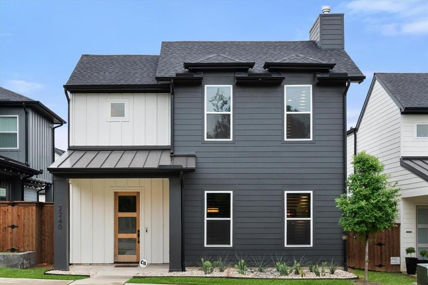 Welcome to Scenic Village in the heart of Oakhurst, where urban convenience meets effortless living. Tucked alongside the Trinity Trails, this vibrant community offers easy access to miles of scenic trails, parks, and Fort Worth's most exciting new development, Panther Island, just minutes away—bringing outdoor live music, movies under the stars, and waterfront dining. Downtown Fort Worth and the Stockyards are also within easy reach. You'll enjoy everything the city has to offer without sacrificing the peace of home.This modern home is the largest floor plan offered by Havenwood Builders, delivering thoughtfully designed living space with high-end finishes at every turn. The layout is as smart as it is stylish—all living spaces, kitchen, dining room, and a convenient half bath are located on the main floor, creating an open, flowing environment perfect for entertaining or unwinding. The kitchen features a gas cooktop, quartz countertops, abundant cabinetry, and a walk-in pantry. Whether you're hosting dinner parties or enjoying a quiet night in, this kitchen delivers. Head upstairs to find all three bedrooms, two full baths, and a dedicated laundry room, keeping sleeping quarters completely private from everyday activity. Elevated details throughout include decorator wainscoting, custom plantation shutters, and an energy-efficient tankless hot water heater—every detail chosen with quality and convenience in mind.The HOA maintains both the front and back yards, so weekends are yours to enjoy—not spent behind a lawnmower. The backyard features lush green turf for year-round beauty with minimal upkeep, and a gorgeous pergola perfect for cool Texas evenings under the stars. Alley-access garage parking keeps the front of the home clean and welcoming, with guest parking conveniently available out front. This is the home for the buyer who wants it all — style, space, smart design, and a community lifestyle that puts Fort Worth's best right at their doorstep.