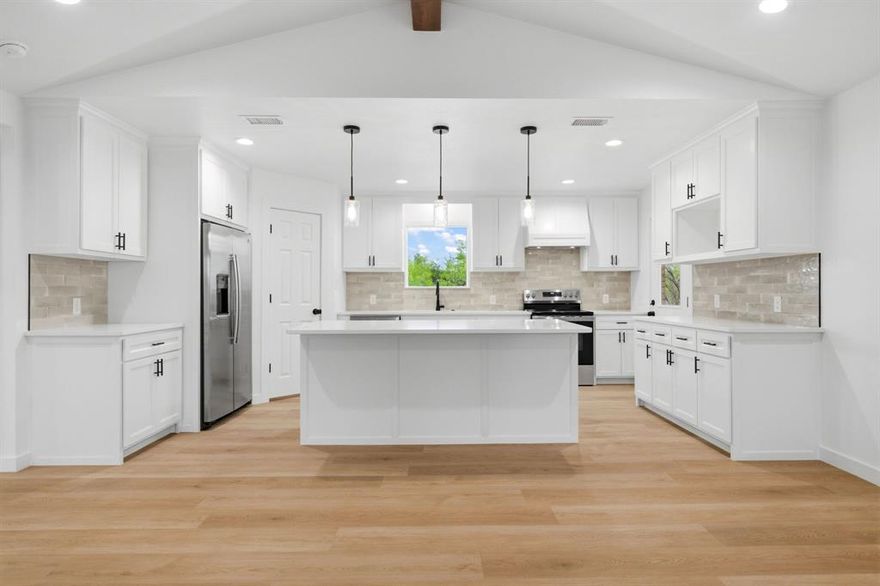 Owner-Agent. Welcome to this stunning 2026 new construction modern farmhouse nestled on a quiet cul-de-sac in Baird, just 20 minutes from Abilene with easy I-20 access. Light colored brick and a bright, airy interior set the tone from the moment you arrive.
Step inside to find gorgeous LVP flooring flowing throughout the open living and dining area, where vaulted ceilings and a beautiful wood beam create a warm, inviting atmosphere. The kitchen is built to impress with quartz countertops, stainless steel appliances, a generous workspace, and a walk-in pantry that keeps everything organized and within reach.
The oversized primary suite is a true retreat, offering double walk-in closets, a double vanity, and a large walk-in shower. The guest bedrooms are larger than typical and each feature their own walk-in closets, giving everyone plenty of space and storage.
This home is built for long term comfort and efficiency with spray foam insulation and LED lighting throughout. Sitting on a 0.143 acre cul-de-sac lot, this 1,713 sq ft home delivers thoughtful design, quality construction, and modern farmhouse charm in a peaceful country subdivision setting.