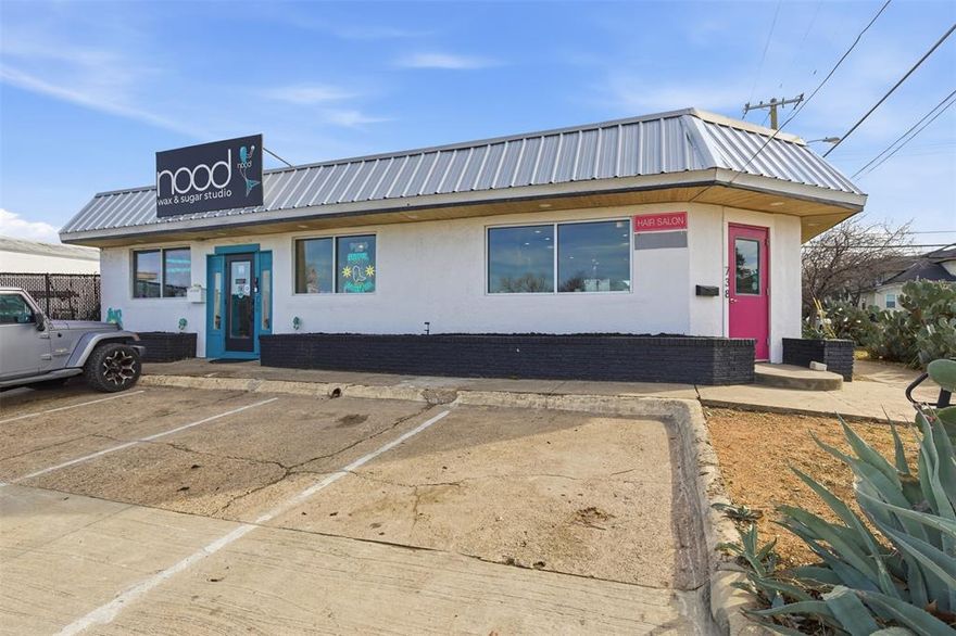 Exceptional commercial opportunity, in a phenomenal spot adjacent to both Bishop Arts District and TyPo. This freestanding corner property offers two retail suites within one building, just one block from Tyler Street and 3 blocks from Bishop Street...an ideal setting for visibility, access, and long-term growth. The building has been home to the well-established Sweet 200 salon for over a decade and includes utility-equipped rooms with washer & dryer, ADA-compliant restrooms, and abundant storage. Solid masonry construction allows for flexible configuration, from a single open concept to multiple subdivided spaces. Bright natural light throughout and 12+ shared on-site parking spaces for enhanced valued. Surrounded by notable neighbors including Old Monk, JOY Macarons, Davis Street Espresso, Encina, Sweet Rice, and many more.