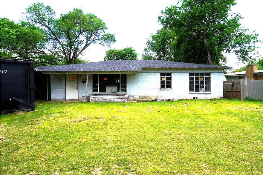 Investor-ready opportunity in Richland Hills. This single-family home is currently mid-makeover and features a brand-new roof. The property requires electrical and plumbing work, installation of kitchen appliances and laundry hookups, and a new HVAC system — perfect for investors or contractors looking to finish and add value. Solid bones and a desirable location close to schools, shopping, and transportation make this a strong flip or rental prospect. Proposed floor plan-
3 bedrooms ,2 full bath and open-concept living room flowing into kitchen & dining area
Primary bedroom with en-suite or nearby full bath -layout flexible
2nd and 3rd bedrooms served by shared full bath