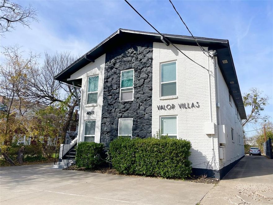 VALOR VILLAS delivers a rare chance to acquire a FULLY RENOVATED, BOUTIQUE 6-PLEX in highly desirable Old East Dallas—ideal for a 1031 exchange buyer seeking a STABILIZED, TURNKEY multifamily asset. BUILT IN 1963 AND GUTTED TO THE STUDS IN 2021, this exceptionally well-maintained property is 100% OCCUPIED AT PREMIUM RENTS, offering immediate, durable in-place cash flow.

PRIME infill location with walkable access to neighborhood dining and retail, plus quick connectivity to Lower Greenville, Uptown, Deep Ellum, and Downtown Dallas—JUST ONE MILE FROM BAYLOR UNIVERSITY MEDICAL CENTER and near major employment and redevelopment corridors. NEW BUILDS GOING IN ON EVERY SIDE. 

Each unit features a thoughtfully designed layout with OPEN FLOOR PLANS and eat-in kitchens. High-quality upgrades include STAINLESS STEEL appliances, modern lighting, all new, SOLID WOOD replaced CABINETRY, NEW DOUBLE-PANE WINDOWS, engineered wood flooring, and in-unit washer, dryer combos.

Via Lactea QUARTZ countertops
SUBWAY and HESXAGON TILE finishes in bathrooms
MODERN RECESSED lighting
Statement CHANDELIERS
ENERGY STAR appliances. 
Generously sized bedrooms with WALK IN CLOSETS
2 inch FAUX WOOD blinds 
Built-in STORAGE BUFFETS with lower cabinetry. 
WASHER & DRYER IN EVERY UNIT.

INVESTOR-READY AND CASH FLOWING FROM DAY ONE. NO SELLER FINANCING.