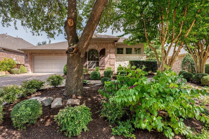 Let the golf cart paths welcome you to this refined single-story patio home in the Villas of Tanglewood at Stonebridge Ranch, designed with comfort, style, and low-maintenance living in mind. This residence combines timeless architectural details with thoughtful updates, all within one of McKinney’s most desirable communities. The interior showcases a mix of hardwood, tile, and carpet flooring, plantation shutters, double crown molding, smart floorplan and elegant lighting. A well-appointed kitchen features granite countertops, gas cooktop, under-cabinet lighting and breakfast bar. A formal dining room sits adjacent to the open floorplan, making it perfect for entertaining. The adjoining family room centers around a fireplace with custom mantel and built-in cabinetry, creating a warm and inviting space for gatherings. The private primary suite offers crown molding, access to the patio, and a spacious bath with dual vanities and walk-in closet. A dedicated study provides flexibility for work, reading, or hobbies. The home’s design emphasizes ease of movement and a thoughtful layout, perfectly suited for a downsizing buyer who desires quality without excess upkeep. One of the standout features is the added screened-in porch, extending the living space and allowing year-round enjoyment of the outdoors. The three-car garage includes staircase access to a spacious floored attic, an inset area ideal for a workbench, and storage closet. Tons of storage! Surrounded by larger estate properties, this home offers prestige in address while maintaining a manageable footprint. The zero-lot-line design ensures minimal yard maintenance while preserving a sense of privacy. Located within Stonebridge Ranch, residents enjoy walking trails & access to resort-style amenities including swimming, tennis, pickleball, lakes & community events. This McKinney patio home blends elegance, convenience & location just minutes from shopping & dining in Adriatica and the historic downtown.
