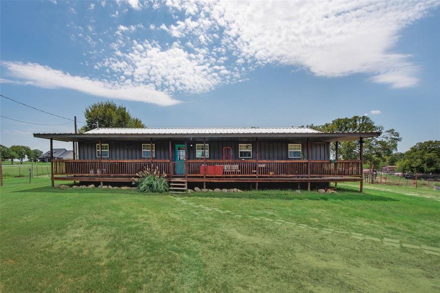 **** PRICE REDUCTION **** MOTIVATED SELLER ****Bring your Animals! Horses, Cows, Goats or whatever your pleasure! Home is located in Decatur School District! Own over 3 acres of amazing texas land at an affordable price! Home has 30 amp Camper Trailer Plug In on the property to park your RV! This HOME IS NOT A MOBILE HOME it is a beautiful custom built metal barndo type home, metal siding with a metal roof and a Grand Texas sized front porch to enjoy the beautiful texas skies! This home has 3 bedroomS and 2 full baths and has been remodeled and updated with luxury vinyl plank flooring, updated lighting, home is an open floor plan concept with New Bluonics Three Tier water filtration system! The Kitchen in this home is beautiful and spacious, showcasing white cabinets and subway tile back splash, stainless steel appliances and a brand new dishwasher and water heater! The living area is huge and the bedrooms are all good size. Home also has new pressure swith in the well house and New Toilet in the guest bath. The home also has 2 horse stables with electrical, water and the ability to add on more stables if needed. This home also has a huge 20 foot by 40 foot container that is equipped with electrical to use as a shop, storage or whatever your need is! The home has two crossed fenced pastures for horse riding, cows, goats or whatever animals you want to raise or have on the property! This home will bless you with country living, but is within 10 miles to city conveniences for eating out, shopping, hospitals and schools. Live life in the openess of this home to enjoy gorgeous texas skies, landscape and your animals and wildlife. This home is also minutes away from local animal hospitals as well, rodeo arenas and the Lydon B Johnson Grasslands and lakes! You will want to come see this home in person!