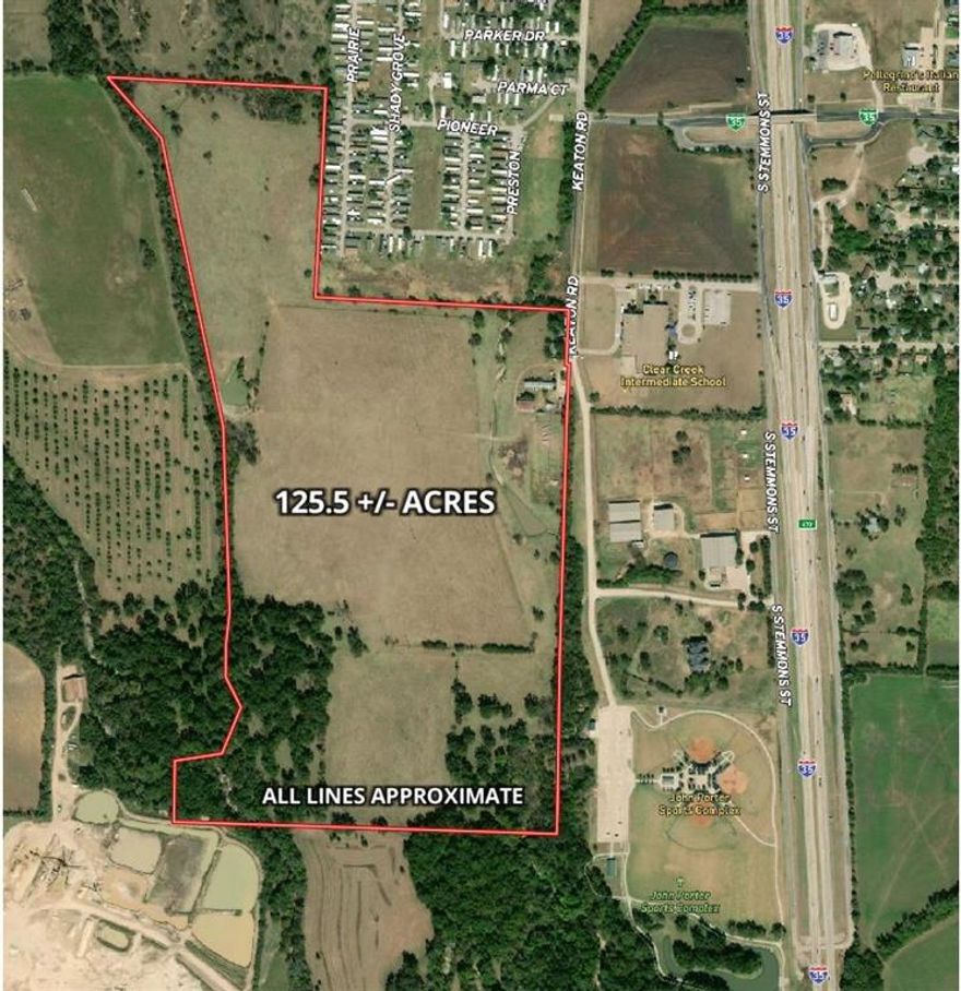 Beautiful 125.5 acre ranch in Sanger, TX less than half a mile from I 35!  Awesome views with 20 feet of elevation change. A combination of pastures and massive pecan trees with 2 ponds. A small creek runs on the backside of the property.  Well water.  The property includes an older home that has rental potential, two barns, and a 1600 sq ft. commercial building currently being used as a Cross Fit business. Acreage includes a loafing shed and pen for horses. Conveniently located and within walking distance to the Sanger Sports Park! Information deemed reliable but not guaranteed.  Buyer and Buyer's agent to verify that all information contained herein is accurate.