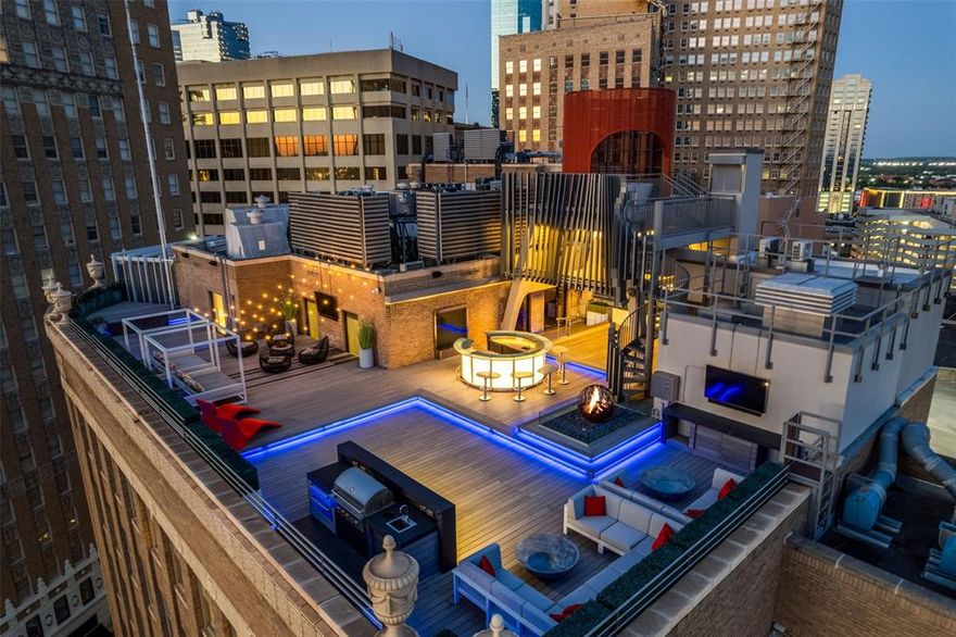 Some homes are rare. This one is singular. Occupying the crown of the iconic Neil P. Residence, this penthouse offers over 4,100 square feet of meticulously restored interior living and an exclusive 360 degree 6,000-square-foot private rooftop terrace — a combination that simply does not exist elsewhere in Fort Worth. For those who require both the beauty of thoughtful design and the ease of effortless entertaining, this residence answers without compromise. Inside, three generous bedroom suites, a private office, a dedicated game room, and curated wine storage area, an established open floor plan that is both functional and refined. Every finish was chosen with intention — an indoor water feature lends a quiet sense of calm, while smart home technology, electric shades, and a private elevator ensure that daily life unfolds with seamless precision. The rooftop is where this residence becomes something else entirely. Stretching across 6,000 square feet with unobstructed 360-degree views of downtown Fort Worth, it was designed not merely to impress, but to be lived in. A bespoke light installation draws its inspiration from the Fort Worth skyline, casting the space in an atmosphere that shifts with the evening. A glass bar, a putting green, and an elevated observatory round out a setting that is equally suited to quiet reflection and elevated entertaining. The location is equally considered. Overlooking the manicured grounds of Burnett Park and positioned just minutes from the cultural and culinary heart of downtown, all without sacrificing the privacy and quiet that a residence of this caliber demands. This is a property that holds its rarity graciously — a private urban oasis for those who know exactly what they are looking for. All furnishings are negotiable. Unit comes with 2 assigned covered parking spaces and 3 storage spaces located in the basement. Call today for your VIP Private Showing!