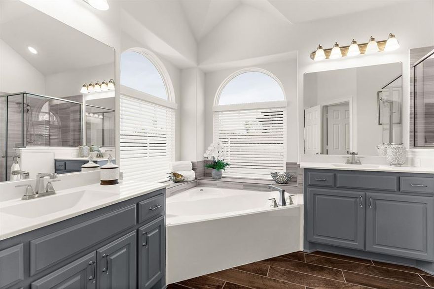 Some homes check off boxes but this stunning, single-story home raises the bar with a GOURMET KITCHEN with DOUBLE OVEN, QUARTZ COUNTERTOPS, VAULTED CEILINGS, EASY CARE TILE FLOORING, HOME OFFICE, TANKLESS WATER HEATER, CENTRAL VACUUM, WATER SOFTENER & PURIFIER. <> Located in the desirable Willow Wood community of McKinney and zoned to award-winning Melissa ISD, this 4-bedroom + office + formal dining was finished to a standard you won’t find at this price point. Soaring 11-foot vaulted ceilings + architectural archways run the length of the home, making each room feel open and airy and must be experienced in person. <> The kitchen is the heart of the home with quartz countertops + tile backsplash + walnut cabinetry + large island with storage + walk-in pantry + butler’s pantry + Frigidaire Gallery stainless appliances. <> The spacious living room with natural light offers a stone gas fireplace with wood mantel and TV wiring, perfect for a cozy night in or for hosting an event. <> The oversized primary suite offers vaulted ceiling with crown molding + bay windows + spa-like bath with dual vanities + soaking tub nook + walk-in shower + private water closet + large walk-in closet with built-ins. Secondary bedrooms include vaulted ceilings + generous closets + easy-care tile flooring. <> A private home office with glass-pane French doors is ideal for work or study. Smart home upgrades include industrial-grade water filtration and softener system + tankless water heater + central vacuum + Ecobee thermostat + ethernet to every room + HomePro security system + Wi-Fi booster + exterior porch camera. <> The backyard features a covered patio, retractable shade, and storage shed that conveys. Willow Wood offers a resort-style pool with splash park, basketball court, playground, walking trails, and quick access to Hwy 5, US-75, and 121. Less than a mile from Willow Wood Elementary and minutes to downtown McKinney’s shopping and dining.