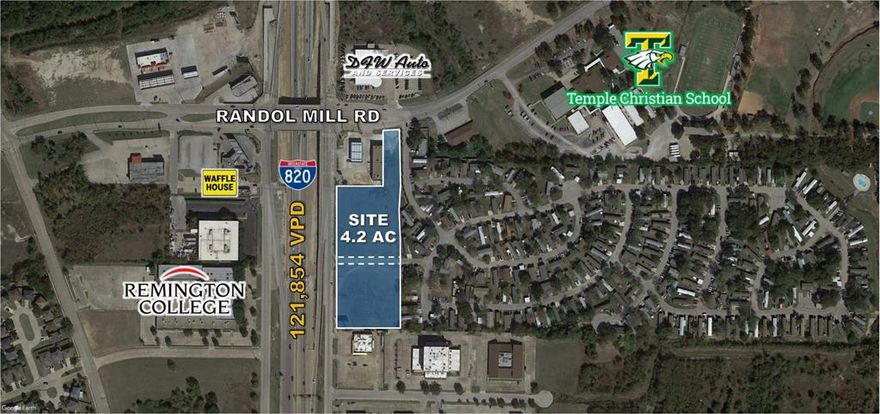-Corner of Randol Mill Rd & I-820 featuring 610’ of I-820 Frontage
-Zoned E Commercial: Retail, restaurants, offices, health care, banks and more
-I-820 Undergoing 1-Lane Expansion Each Way, Estimated for Substantial Completion in 2022
-1.4 Miles North of I-30 (2 Minute Drivetime)
-3.7 Miles South of TX-183 & 121 Fwy (6 Minute Drivetime)
-Highway Visibility & Direct Access (121,000 VPD)
-Nearby 350+ SFR Development Coming Soon “Oakridge by LGI Homes”
-Buyer and buyer's agent to confirm all information