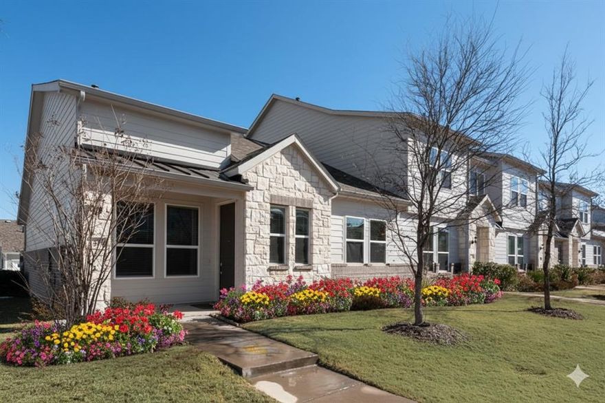 Highly sought-after single-story townhome located in the desirable, Residences of Jean Creek, offering a rare corner-lot setting and effortless, low-maintenance living. This thoughtfully designed home features 2 bedrooms, 2 full baths, and a 2-car garage, blending modern style with everyday functionality. Step inside to a bright, open-concept layout highlighted by luxury vinyl plank flooring throughout. The spacious living area flows seamlessly into the kitchen, creating an ideal space for both entertaining and daily life. The kitchen is a true standout, featuring abundant cabinetry, a large center island, quartz countertops, a gas range and cooktop, and sleek European-style soft-close cabinets designed for both beauty and efficiency. A separate utility room adds valuable storage and convenience.The private primary suite offers a relaxing retreat with an ensuite bath showcasing dual sinks, double vanities, and a generous walk-in closet. A full-sized secondary bedroom and an additional full bath complete the well-planned floor plan. Ideally located just minutes from shopping, dining, major highways, and within award-winning McKinney ISD, this home delivers modern comfort in a prime location. Corner-lot homes in this community are rarely available, act quickly to make this Pebblebrook townhome yours.