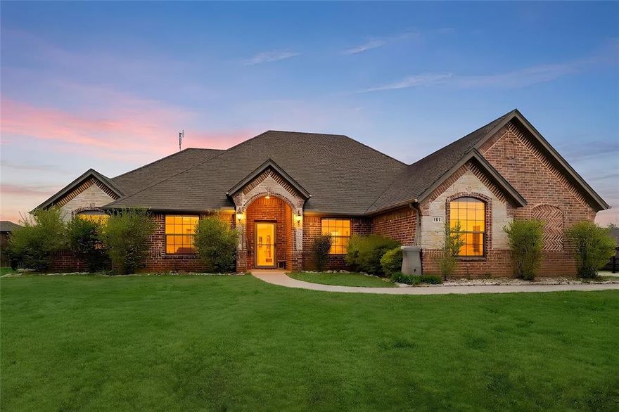 ON ONE BIG BEAUTIFUL ACRE!  NO HUSTLE NO BUSTLE NO HOA This one owner Texas Style Quality Build on one acre with a gorgeous sparkling gunite pool accentuated with free flowing waterfall, outdoor woodburning fireplace under the patio as well as a top of the line greenhouse and double decker shed out back. Just enough trees and mature landscaping make this piece of property your peaceful perfect paradise perfection. Don't worry - there is sprinkler system too.   Close to the small communities of Boyd and Springtown but with the rural countryesque taste of everything you want in outdoor as well as indoor living. Big city life is easily accessible although definitely not required. You are more than welcome to bring a horse and small country animals.  Save money on taxes and pesky regulations as the property is located outside of city limits.  Open floor plan with a woodburning fireplace and plenty of natural light on A SPRAWLING ONE FLOOR layout.  Tons of garage space, parking space and storage spaces. The attic is half floored in.