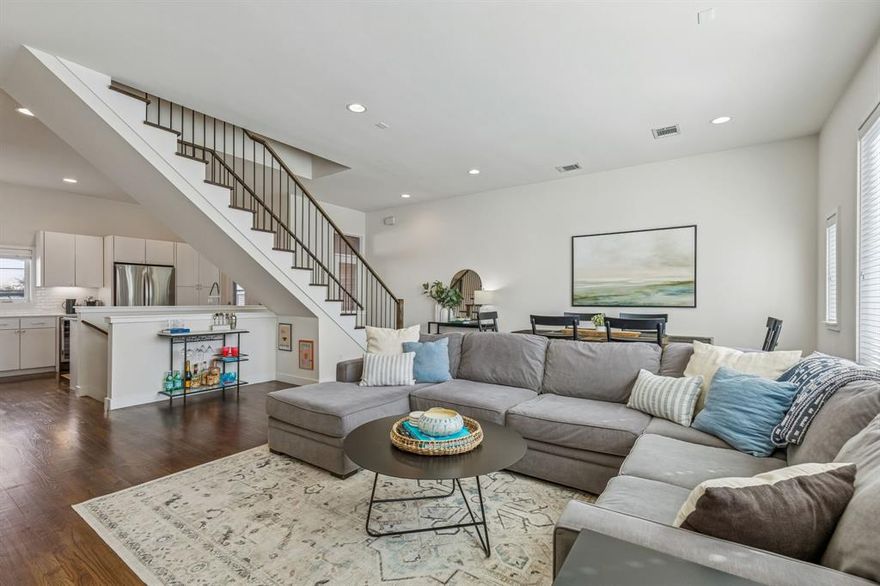 This contemporary townhome welcomes you with an abundance of natural light. It is cozy yet spacious with an open floor plan that is functional & perfect for entertaining. Some features include vaulted ceilings, beautiful hardwoods, high end fixtures, wine fridge, SS appliances, Ceasarstone quartz counters, under cabinet lighting, private dog run, & oversized garage with storage. Each bedroom has its own full bath & walk in closet. Private patio (with gas connection) is great for morning coffee or evening cocktails. Owners love the quality of this townhouse as it protects from surrounding noises & provides a peaceful existence. The gated community known as The Ivy is located in the Knox Henderson corridor. Home is situated on the backside of the property & provides a quiet, private setting & at the same time offering easy access to dining, shopping, & grocery stores. Easy access to downtown, Lakewood, Knox Henderson, & Lower Greenville.