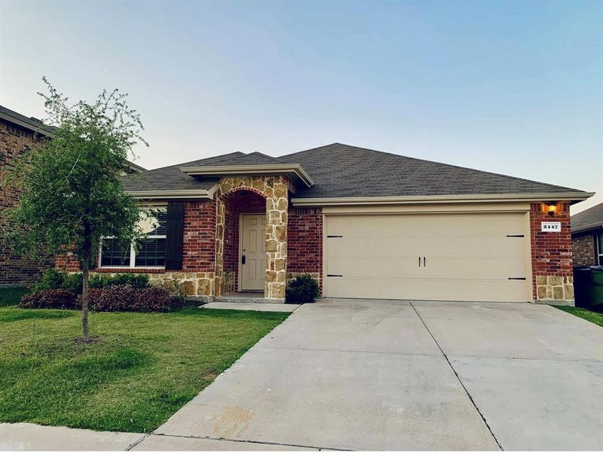 Discover this stunning 4-bedroom, 2-bath home nestled in Fate’s highly sought-after Woodcreek master-planned community. Built in 2017, this open-concept design offers a spacious living area and a stylish kitchen complete with granite countertops, tile backsplash, black appliances, built-in microwave, and a generous island overlooking the dining and family rooms. The private primary suite is tucked at the back of the home and features a walk-in closet, while the en-suite bath boasts a large shower and ample linen storage. Carpet installed Aug 2025 in all 4 bedrooms. Enjoy a beautifully landscaped yard with a full sprinkler system and complete gutters. The covered patio provides the perfect spot for relaxing or entertaining. Pets considered on a case-by-case basis. Residents have access to community pool, playground, and community center.