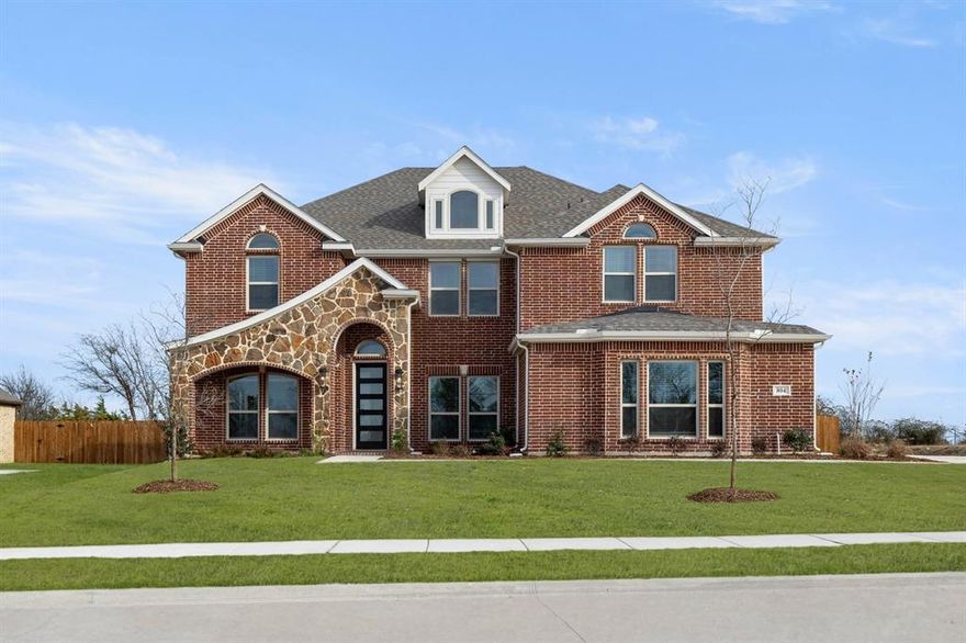 MLS# 21081661 - Built by First Texas Homes - Dec 2025 completion! ~ Discover this stunning 5-bedroom, 3.5-bath home with a spacious 3-car garage and 3,896 sq ft of luxurious living space. The elegant curved staircase with Juliet balcony welcomes you into a home featuring a dedicated study, media room, and a large game room. The gourmet kitchen boasts a California island, granite countertops, stainless steel appliances, double oven, and a butler’s pantry connecting to the dining area. Enjoy wood flooring downstairs and a covered patio perfect for entertaining. Schedule your tour today!