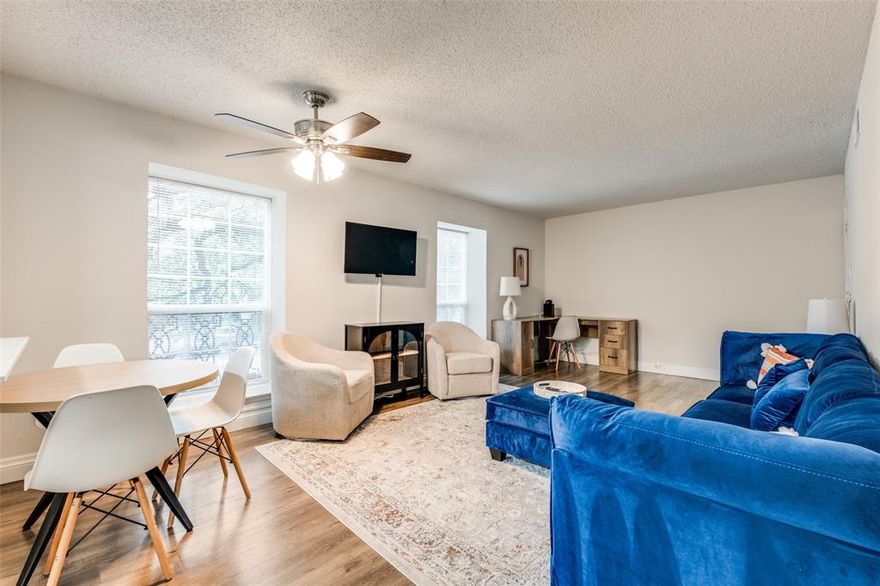 Beautiful second-story condo unit that has been fully updated with new vinyl hardwood flooring, new cabinets, granite counters, up dated bathroom, slide door, and windows. Large balcony off of front door and access through the bedroom. Wonderfully located near entertainment, convenience, grocery stores, highways, ets. Unit conveniently located in the complex and a corner unit!