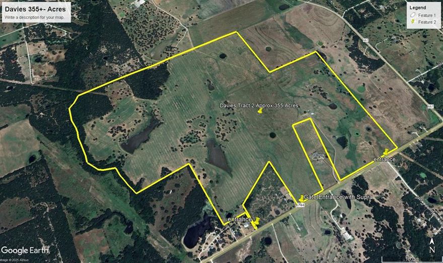 355 Acres with Lakes, Ponds, and Exceptional Potential
Spanning approximately 355 acres of rolling terrain, this stunning property offers sweeping views and an abundance of natural beauty. Anchored by a 5-acre lake and a 4-acre lake, along with nine additional ponds, the land provides ample water for livestock, recreation, and scenic enjoyment. The property is well-suited for grazing or hay production, with fertile open pastures complemented by scattered shade trees. Improvements include an approximate 30x50 shed and two hay barns for equipment and storage. With just under 2,000 feet of FM road frontage in three separate locations, this tract offers exceptional development potential while retaining its agricultural charm. A rare combination of beauty, productivity, and accessibility.