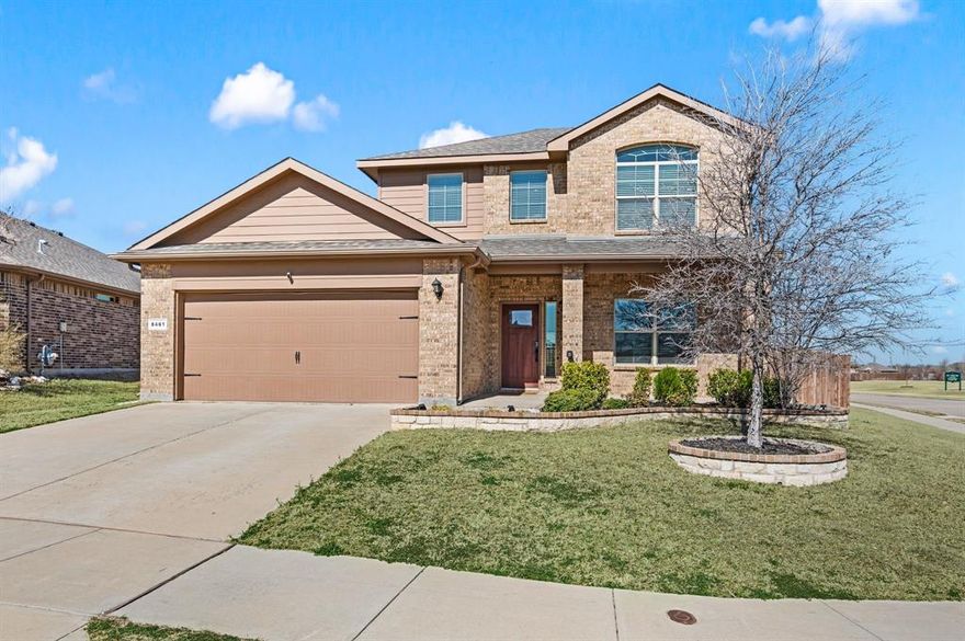 Better than new and thoughtfully upgraded throughout, this stunning Bar C Ranch home is ready to welcome its next family. Featuring 3 bedrooms and 2.5 bathrooms, the home offers a functional and inviting layout designed for modern living. The open-concept floor plan creates a seamless flow between the living, dining, and kitchen areas, making it perfect for both everyday living and entertaining. A dedicated office on the first floor provides an ideal space for working from home, while a spacious secondary living area upstairs offers a perfect retreat for kids, a game room, or an additional lounge space. Upon entering the home, you are immediately greeted by beautiful hardwood flooring that extends throughout both the main level and upstairs, adding warmth and elegance. The kitchen has been tastefully upgraded with a stacked stone backsplash, an oversized single-basin sink, brushed nickel cabinet hardware, and upgraded lighting that enhances both style and functionality. Additional thoughtful touches throughout the home include sleek black lever door hardware and an elegant wrought iron staircase that creates a striking architectural focal point. Ideally positioned within the community, this desirable corner lot sits next to one of the neighborhood parks and is within walking distance of the community pool and an additional playground, making it perfect for enjoying the neighborhood amenities. The oversized backyard offers plenty of room for kids and pets to run and play, while the extended concrete patio creates the perfect setting for outdoor dining, grilling, and entertaining guests. Move in ready! This home includes updated refrigerator as well as washer and dryer. Conveniently located with easy access to grocery stores, restaurants, and major highways, this home combines comfort, style, and convenience in one exceptional package.