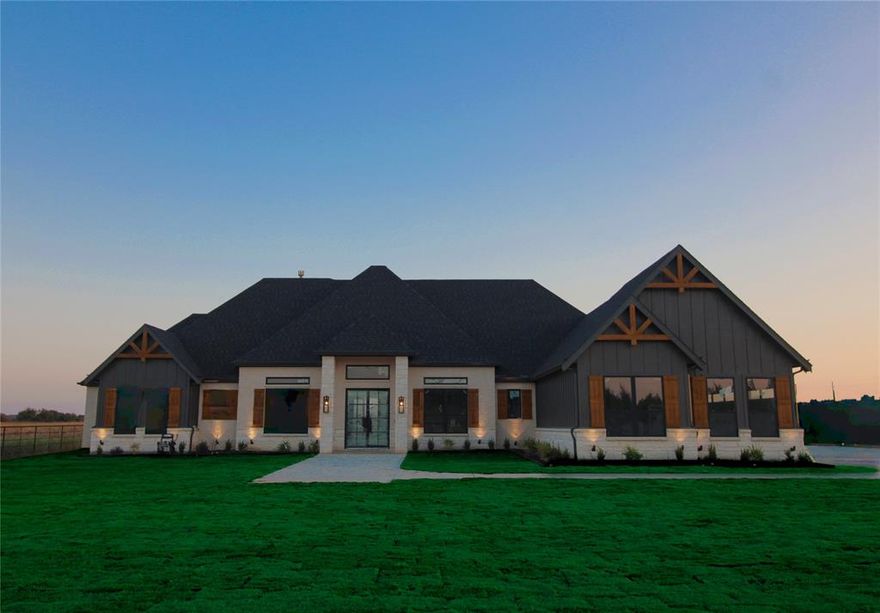 This stunning custom-built home, completed in 2025, offering 2,913 square feet of modern comfort. Nestled on a spacious one-acre, fenced lot outside the city limits, this property comes with no restrictions, no HOA, and no city tax, giving you ultimate freedom. The home features four bedrooms, two and a half baths, high vaulted ceilings, and an extra media room that can serve as a nursery, office, or additional living space. The kitchen is equipped with all-matching stainless-steel appliances, and you’ll also enjoy the convenience of a three-car garage! Conveniently located east of I-35 and north of 387, you’ll be close to schools, shopping, and dining, with a Sam’s Club coming soon.