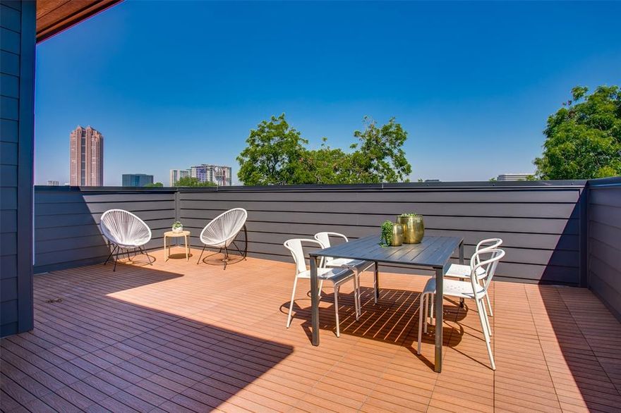 END CORNER UNIT, SPECIAL PRICE ON PRIVATELY GATED LUXURY TOWNHOMES IN PRIME LOCATION W LARGE ROOFTOP, EUROPEAN CABINETS, LUXURIOUS INTERIOR EXTERIOR SPECS AND EV CHARGER READY.Modern gated townhome community in the heart of Dallas featuring enhanced privacy, and rooftop terraces with grill hookups and city views. Interiors offer 11 feet ceilings, oversized windows, quartz counters and backsplash, custom German flat-panel cabinetry, 5 inches solid oak hardwood floors, Moen fixtures, and designer-selected finishes. Enjoy Ring Smart Home automation, dual-zone heating and cooling, energy-efficient design, and prewired for EV charger, bring your charger for free hook up.Located just one block from the multi billion dollar The Central development, this community combines luxury, convenience, and an unbeatable urban location.WASHER DRYER INCLUDED.