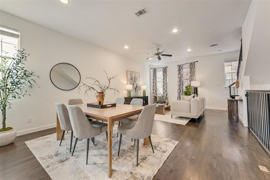 This spacious three-story private corner end-unit townhome offers 3 bedrooms, 3.5 baths, and soaring ceilings throughout, blending modern comfort with an Uptown brownstone-inspired lifestyle. Thoughtfully designed for both style and functionality, each bedroom features its own private en-suite bath, providing ideal privacy and convenience. The top-floor primary suite is a true retreat, featuring a spa-like en-suite bath with a separate shower, large jetted tub, dual sinks, and two walk-in closets with custom shelving. An additional bedroom is also located on this level, offering flexible space for guests or a home office. The open-concept second floor is perfect for entertaining, seamlessly connecting the kitchen, dining, and living areas. The kitchen is equipped with white cabinetry, granite countertops, stainless steel appliances, and a NEW gas stove, with a half bath conveniently located for guests. Recent updates include new paint throughout and new carpet, and the refrigerator, washer, and dryer are included. Additional highlights include an attached two-car garage, guest parking, and community amenities such as a shared BBQ pavilion and dog area. Residents also have the option to join the nearby Bryan Place Swimming Pool. Prime Location at 3200 Ross Ave! Situated just minutes from Downtown Dallas, Victory Park, Uptown, and the Arts District, this home offers easy access to parks, dining, entertainment, and major employment centers. Located near the expanding Victory Park corridor and the upcoming 800,000 sq ft Goldman Sachs campus, this is an excellent opportunity to own in one of Dallas’ most rapidly growing urban neighborhoods.