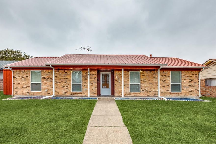 TAKE A CLOSER LOOK - Well maintained 4-2-2 in North Star West. Lots of extras! Kitchen has been updated with stainless steel appliances - gas range, dishwasher & disposal - and features a black & white backsplash and serving bar. Large den has a vaulted ceiling and a wood-burning fireplace with gas starter. Sitting area in Primary Bedroom - could be used as a nursery, study, or computer nook. Primary bdrm also has a walk-in closet and ensuite bath. Cedar board-on-board privacy fence with metal posts around back yard. Electric security gate across driveway. Nice patio. Storage shed off driveway. Pull-down aluminum staircase to attic. 26-guage metal roof - Class 4 - is hail and fire resistant, per Seller. Gutters. Double-paned, tilt-sash windows. New HVAC system in 2018. Water heater replaced in 2023. All exterior doors have been replaced. Brick exterior with vinyl siding. Near shopping. Blocks from North Garland High School and Ethridge Elementary.