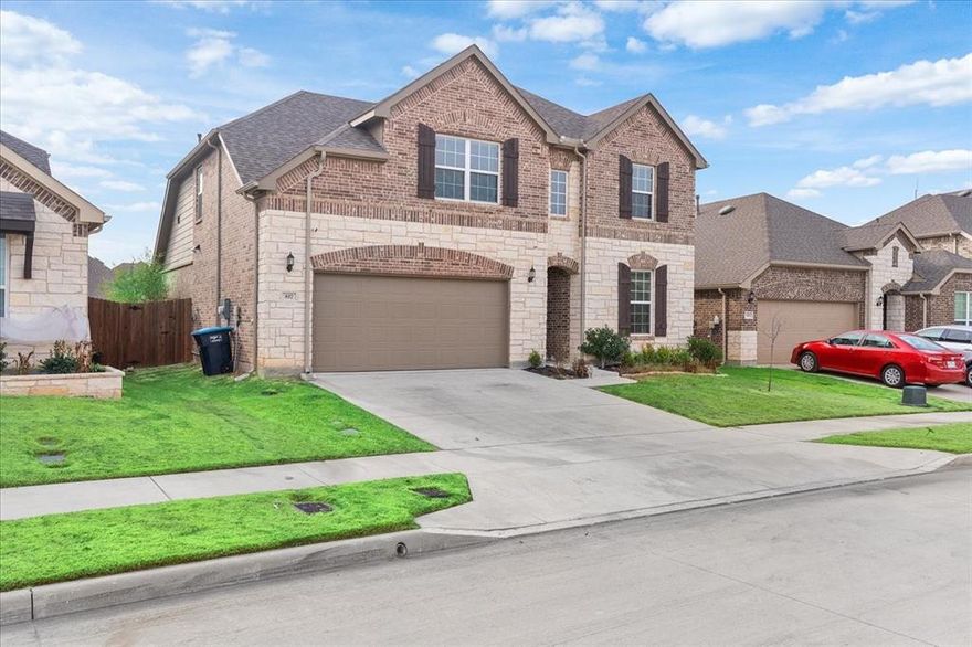 Welcome home to this exceptional custom residence in the highly sought-after Willow Ridge Estates of Haslet. Offering over 3,000 square feet of open-concept living, this recently constructed two-story home perfectly blends everyday comfort with unforgettable entertaining. Soaring two-story ceilings, abundant natural light, and an elegant staircase with wrought iron railing greet you in the foyer. Just off the entry, a versatile space serves perfectly as a private home office or formal dining room, ideal for both work and hosting. The expansive eat-in kitchen impresses with abundant cabinetry, granite countertops, smart appliances, and a built-in desk or bar area. Flowing seamlessly into the main living space, oversized windows showcase views of your resort-style backyard oasis—complete with a heated pool and spa, outdoor kitchen, and integrated landscape audio for year-round entertaining. The main-level primary suite offers a serene retreat with backyard views, a spa-inspired bath featuring granite countertops, garden tub, and custom walk-in closets. Upstairs, enjoy a massive family or game room perfect for a home theater, along with spacious guest bedrooms, each with walk-in closets. An epoxy-floored garage with custom storage, plus energy-efficient windows, smart thermostat, appliances, water heater, and irrigation system complete this incredible home. Designed for entertaining and built for comfort, this Haslet gem is a must-see. Schedule your private tour today.